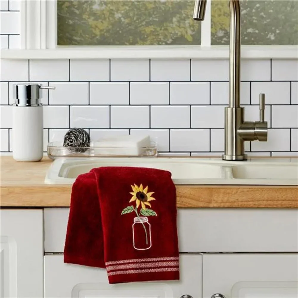 Home by Saturday Knight Ltd. Sunflower In Jar 2 Pc Hand Towel Set, Wine